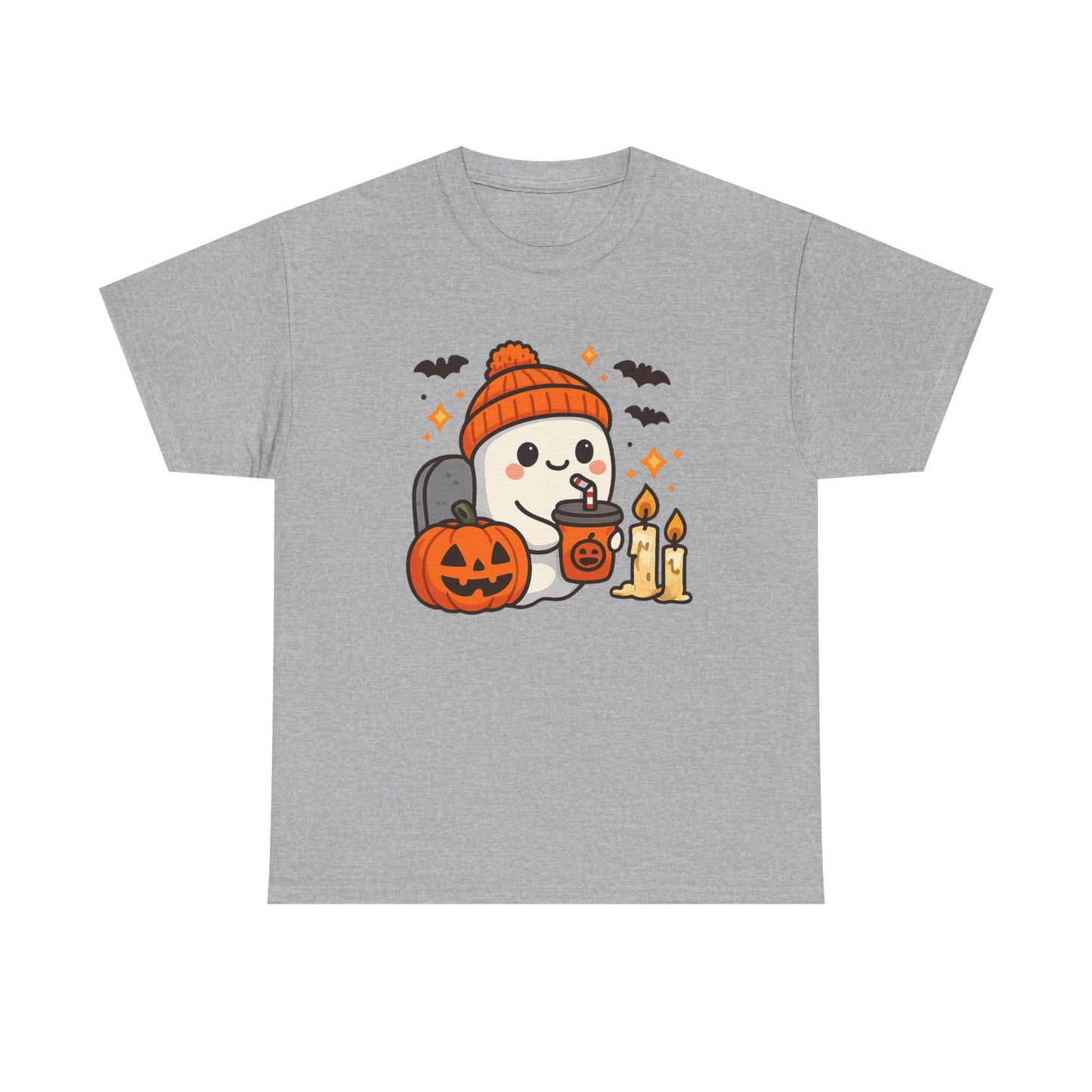 Ghostly Halloween Tee, Cute Pumpkin Season Shirt, Spooky Fall T-Shirt, Unisex Heavy Cotton Tee, Drinking Ghost Shirt, Halloween Gift