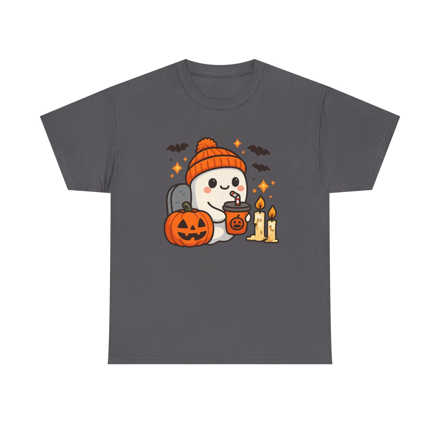 Ghostly Halloween Tee, Cute Pumpkin Season Shirt, Spooky Fall T-Shirt, Unisex Heavy Cotton Tee, Drinking Ghost Shirt, Halloween Gift