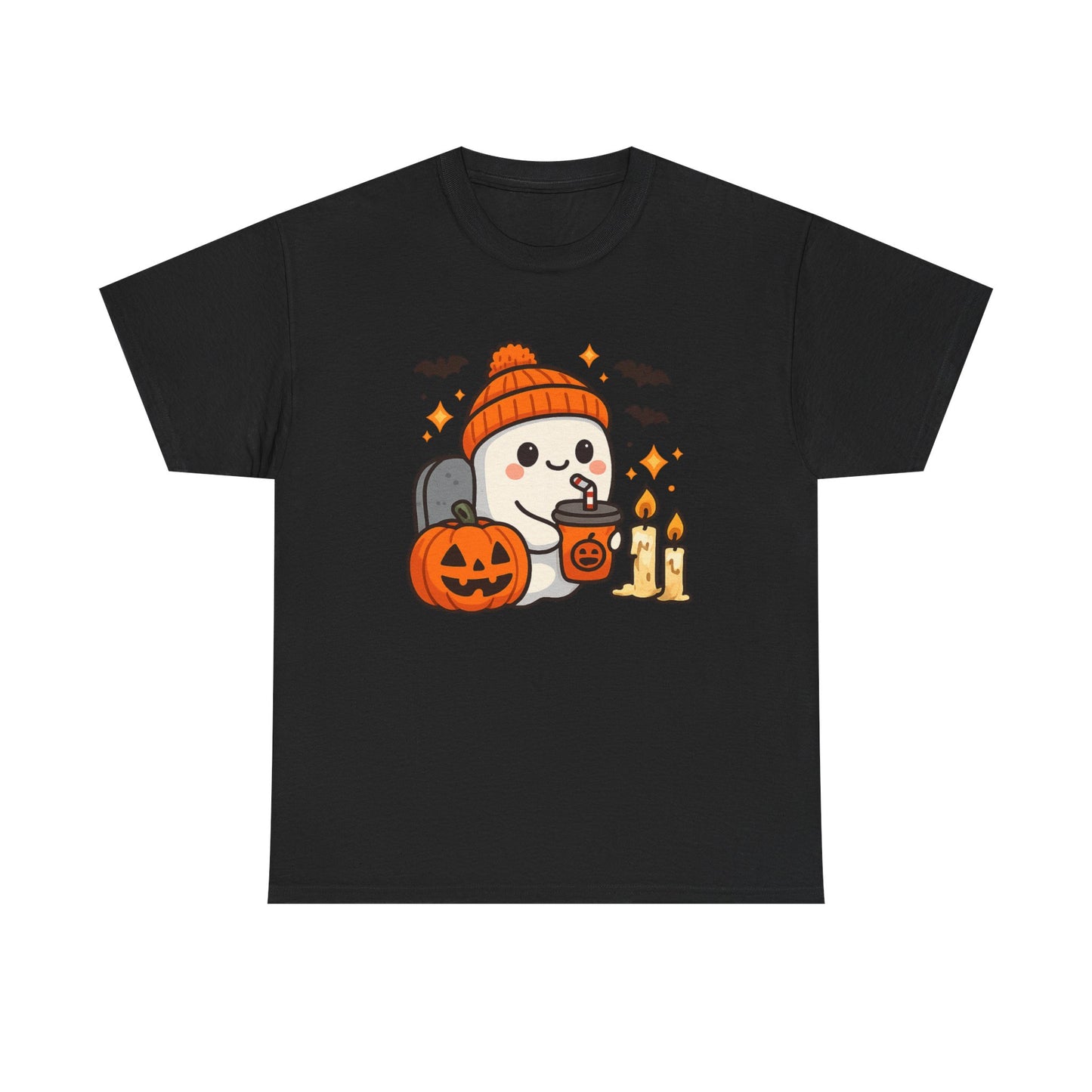 Ghostly Halloween Tee, Cute Pumpkin Season Shirt, Spooky Fall T-Shirt, Unisex Heavy Cotton Tee, Drinking Ghost Shirt, Halloween Gift