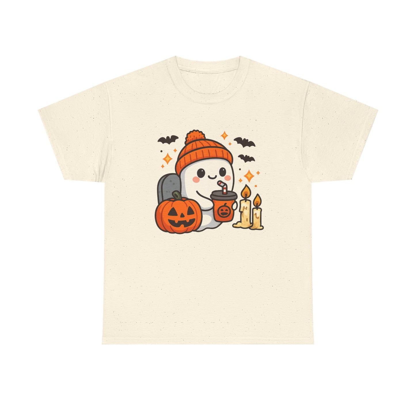 Ghostly Halloween Tee, Cute Pumpkin Season Shirt, Spooky Fall T-Shirt, Unisex Heavy Cotton Tee, Drinking Ghost Shirt, Halloween Gift