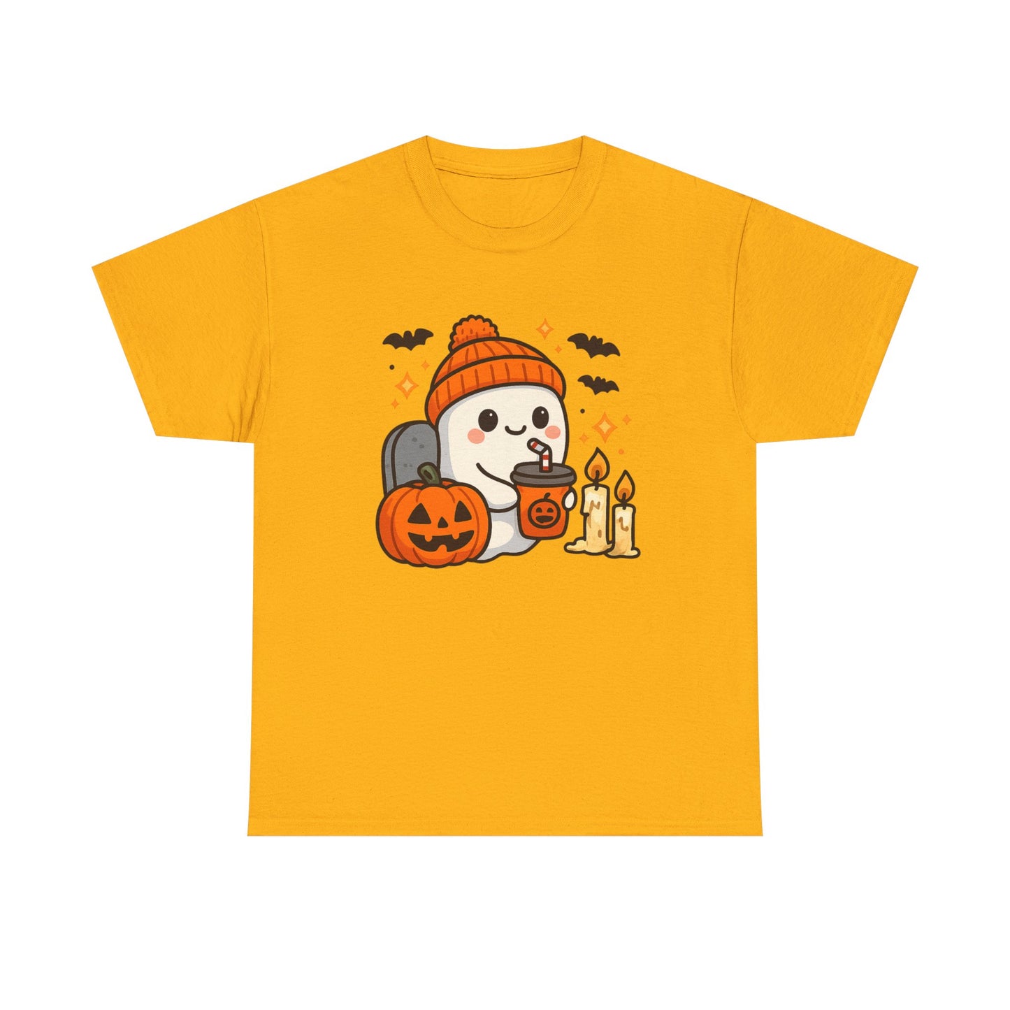 Ghostly Halloween Tee, Cute Pumpkin Season Shirt, Spooky Fall T-Shirt, Unisex Heavy Cotton Tee, Drinking Ghost Shirt, Halloween Gift