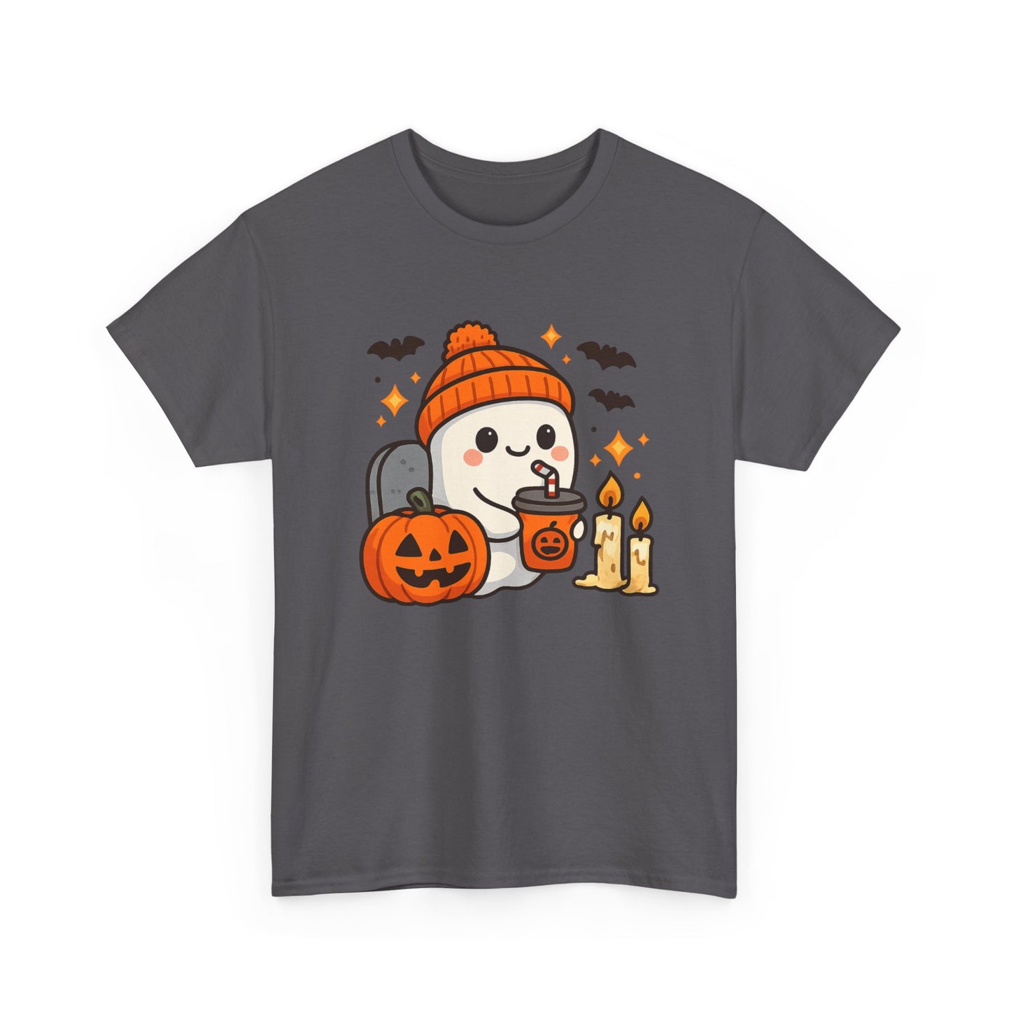 Ghostly Halloween Tee, Cute Pumpkin Season Shirt, Spooky Fall T-Shirt, Unisex Heavy Cotton Tee, Drinking Ghost Shirt, Halloween Gift