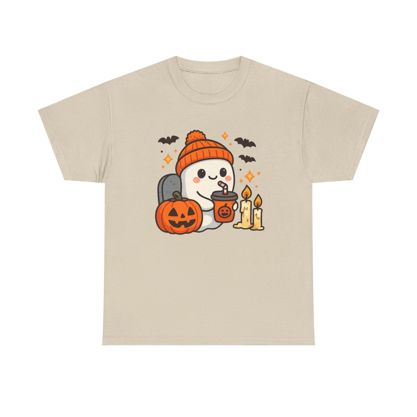 Ghostly Halloween Tee, Cute Pumpkin Season Shirt, Spooky Fall T-Shirt, Unisex Heavy Cotton Tee, Drinking Ghost Shirt, Halloween Gift