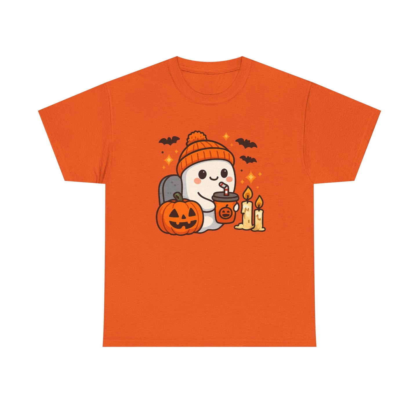 Ghostly Halloween Tee, Cute Pumpkin Season Shirt, Spooky Fall T-Shirt, Unisex Heavy Cotton Tee, Drinking Ghost Shirt, Halloween Gift
