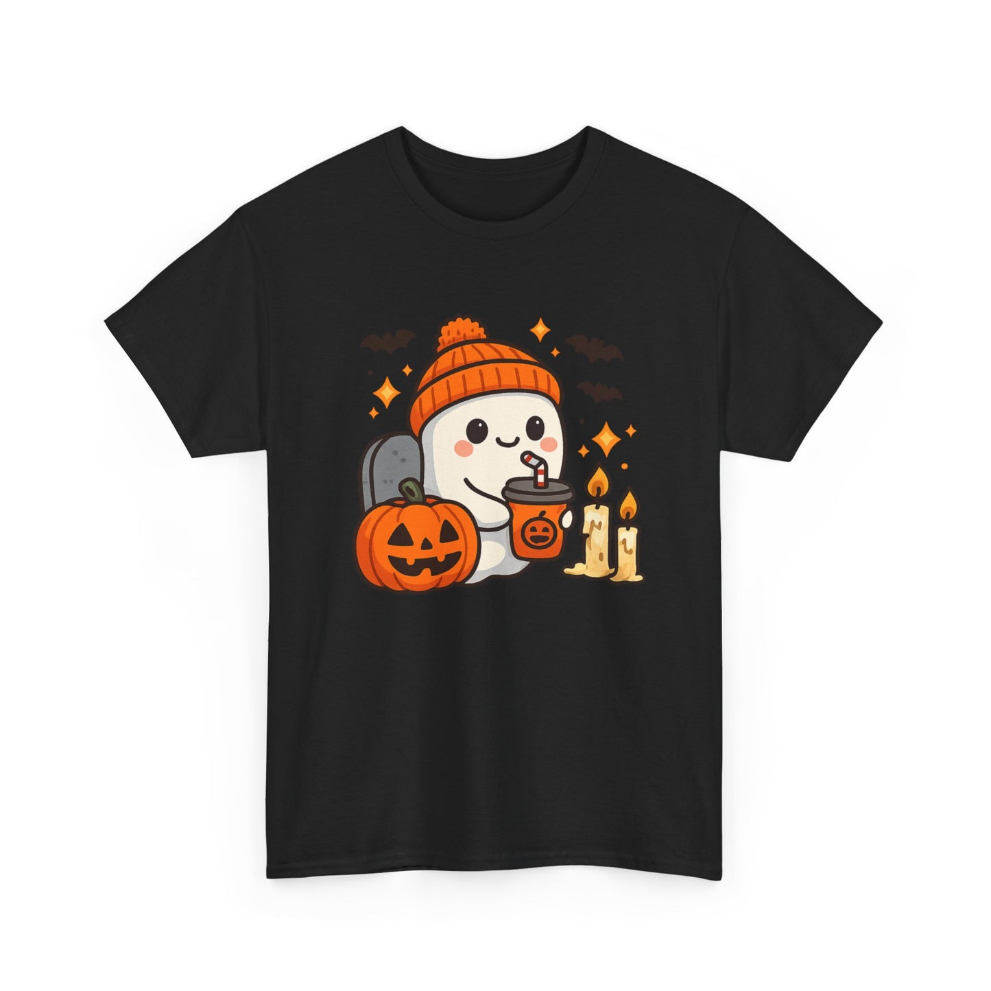 Ghostly Halloween Tee, Cute Pumpkin Season Shirt, Spooky Fall T-Shirt, Unisex Heavy Cotton Tee, Drinking Ghost Shirt, Halloween Gift