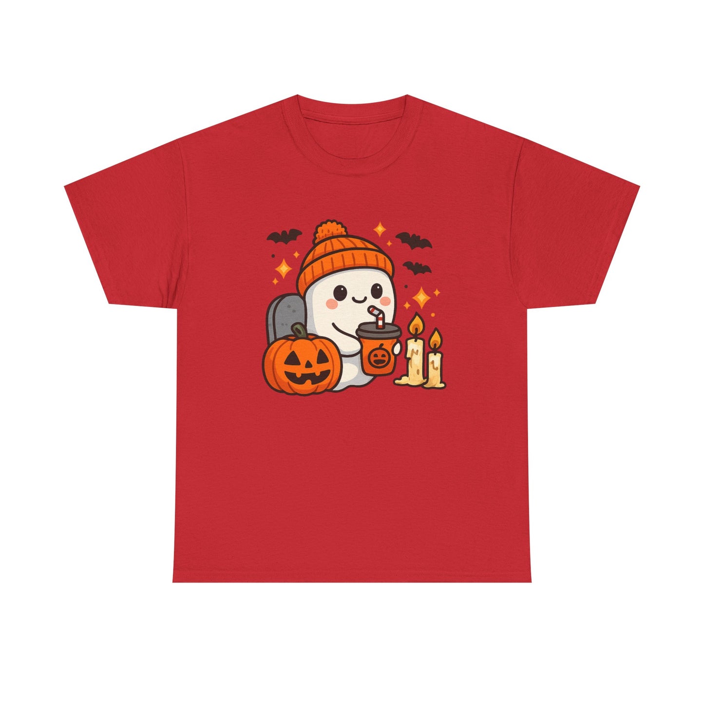 Ghostly Halloween Tee, Cute Pumpkin Season Shirt, Spooky Fall T-Shirt, Unisex Heavy Cotton Tee, Drinking Ghost Shirt, Halloween Gift