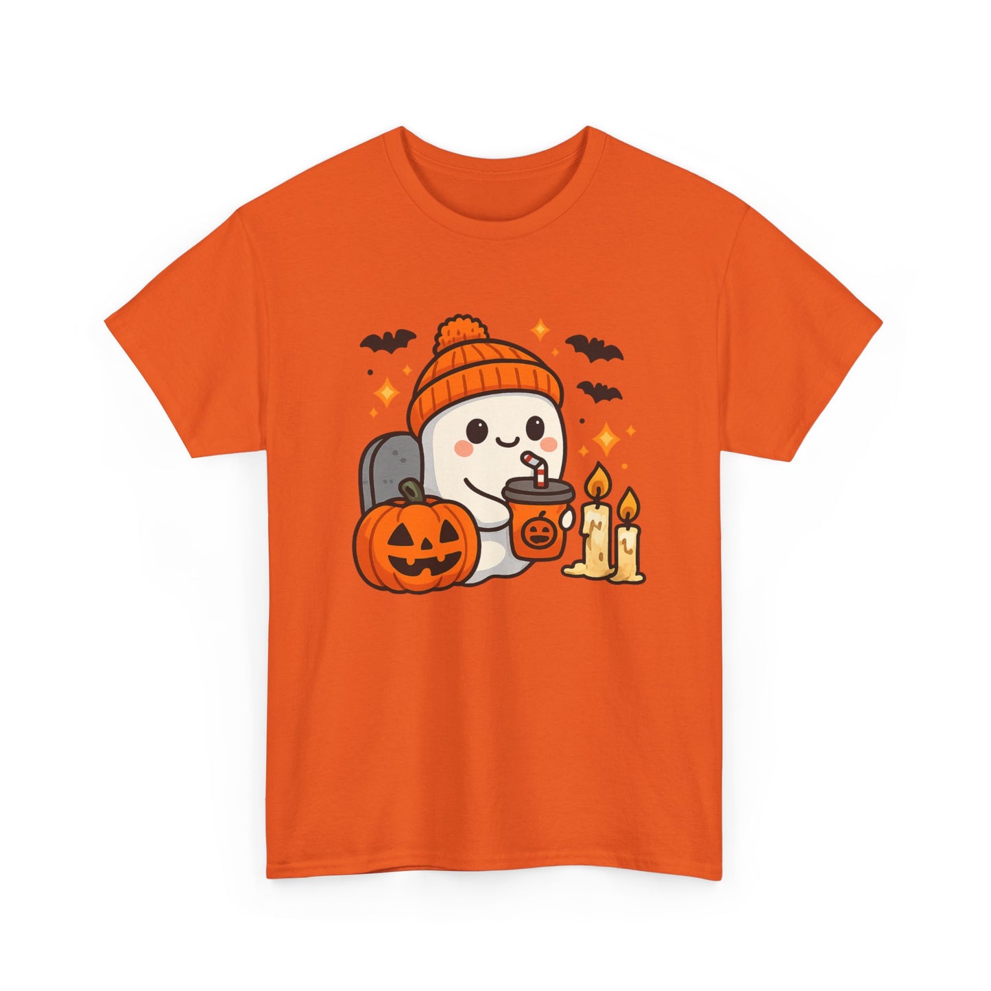 Ghostly Halloween Tee, Cute Pumpkin Season Shirt, Spooky Fall T-Shirt, Unisex Heavy Cotton Tee, Drinking Ghost Shirt, Halloween Gift