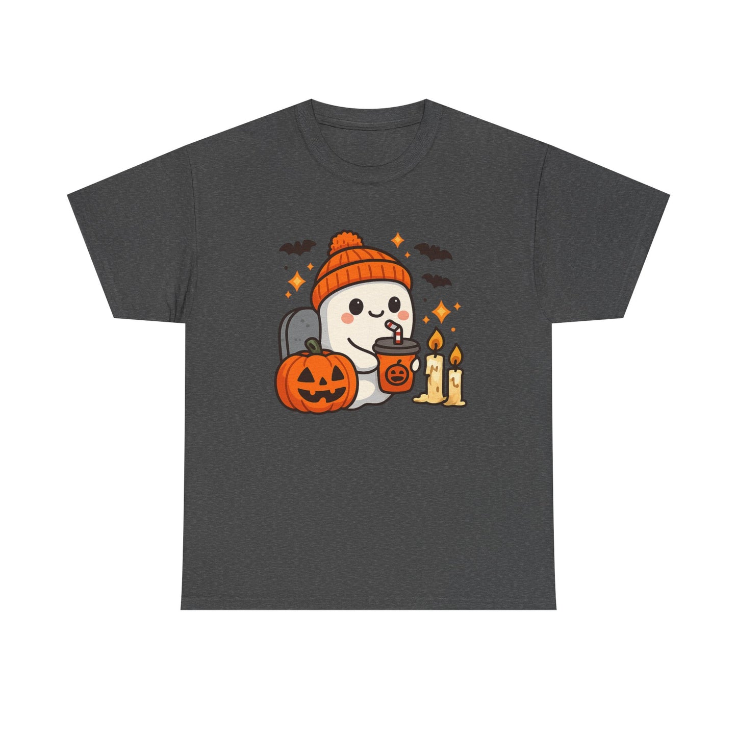 Ghostly Halloween Tee, Cute Pumpkin Season Shirt, Spooky Fall T-Shirt, Unisex Heavy Cotton Tee, Drinking Ghost Shirt, Halloween Gift