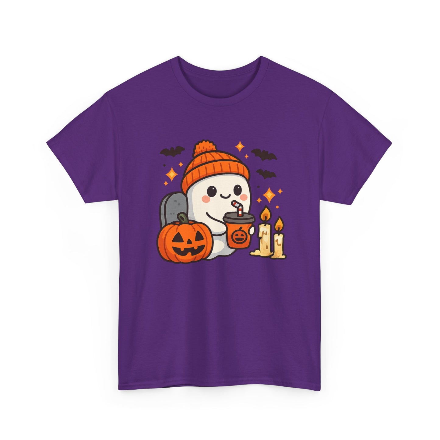 Ghostly Halloween Tee, Cute Pumpkin Season Shirt, Spooky Fall T-Shirt, Unisex Heavy Cotton Tee, Drinking Ghost Shirt, Halloween Gift