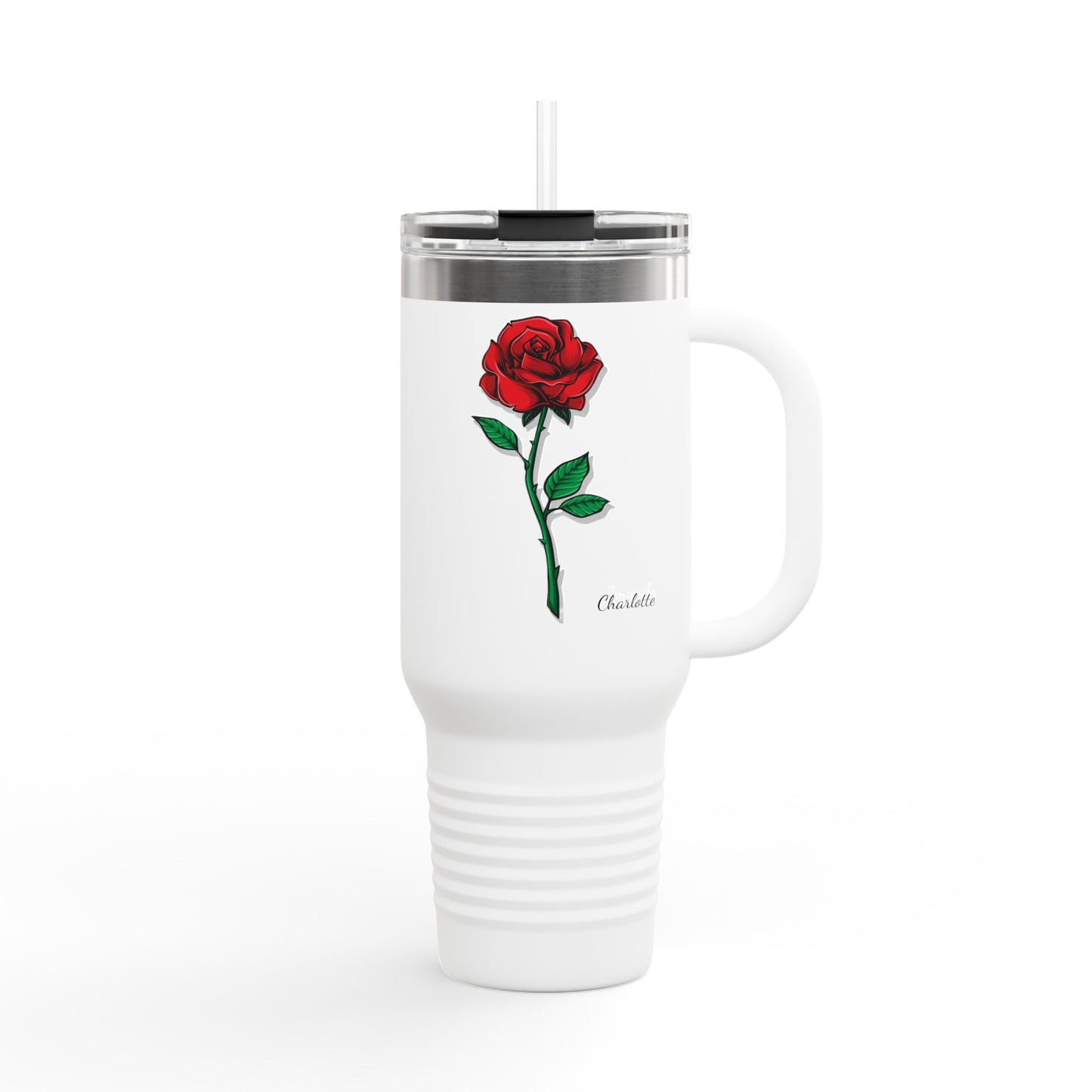 Customize your Travel Mug Rose Design Insulated, Customizable, Stylish Coffee Lover Gift, Travel Essential, Summer Picnic Mug, Gift for Her