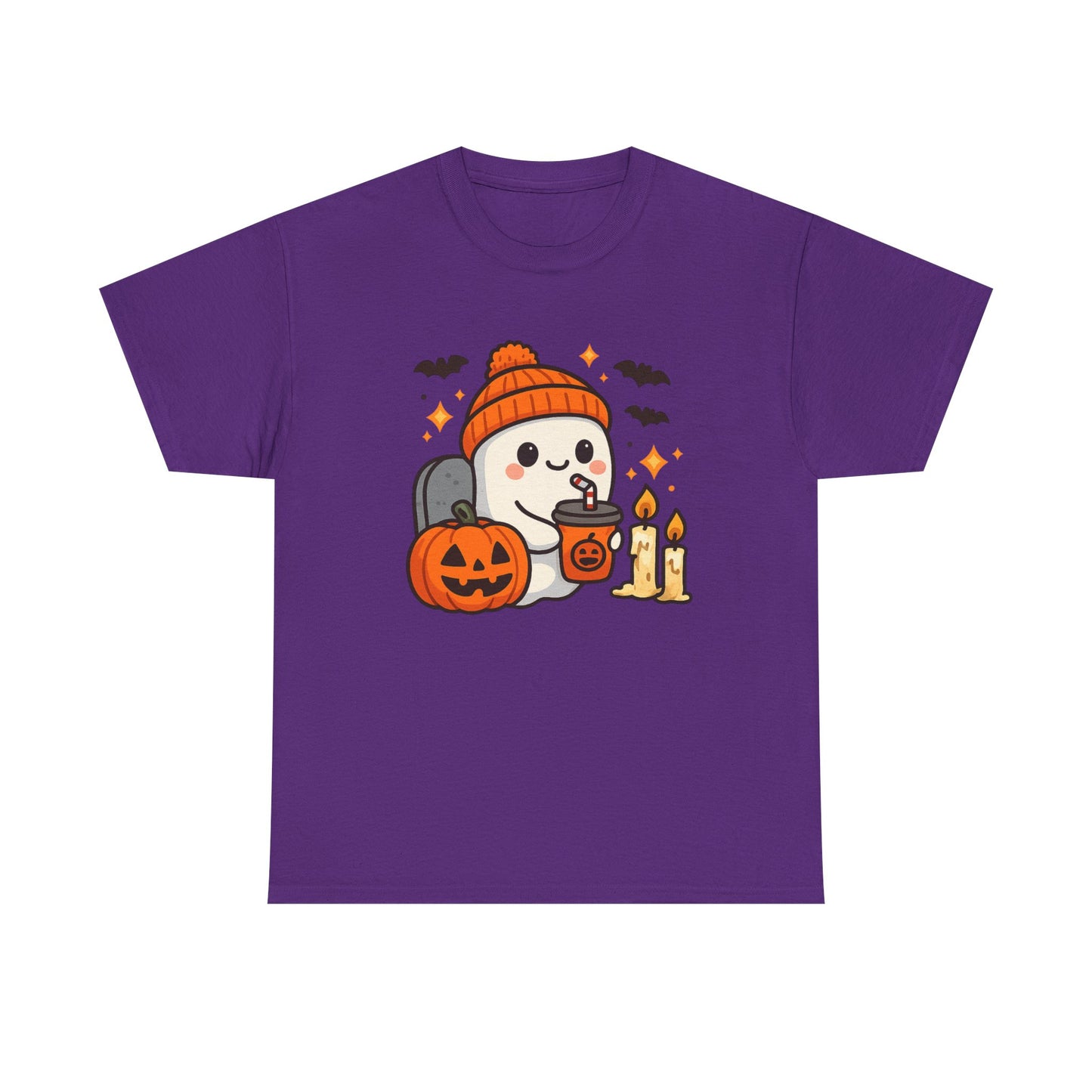Ghostly Halloween Tee, Cute Pumpkin Season Shirt, Spooky Fall T-Shirt, Unisex Heavy Cotton Tee, Drinking Ghost Shirt, Halloween Gift