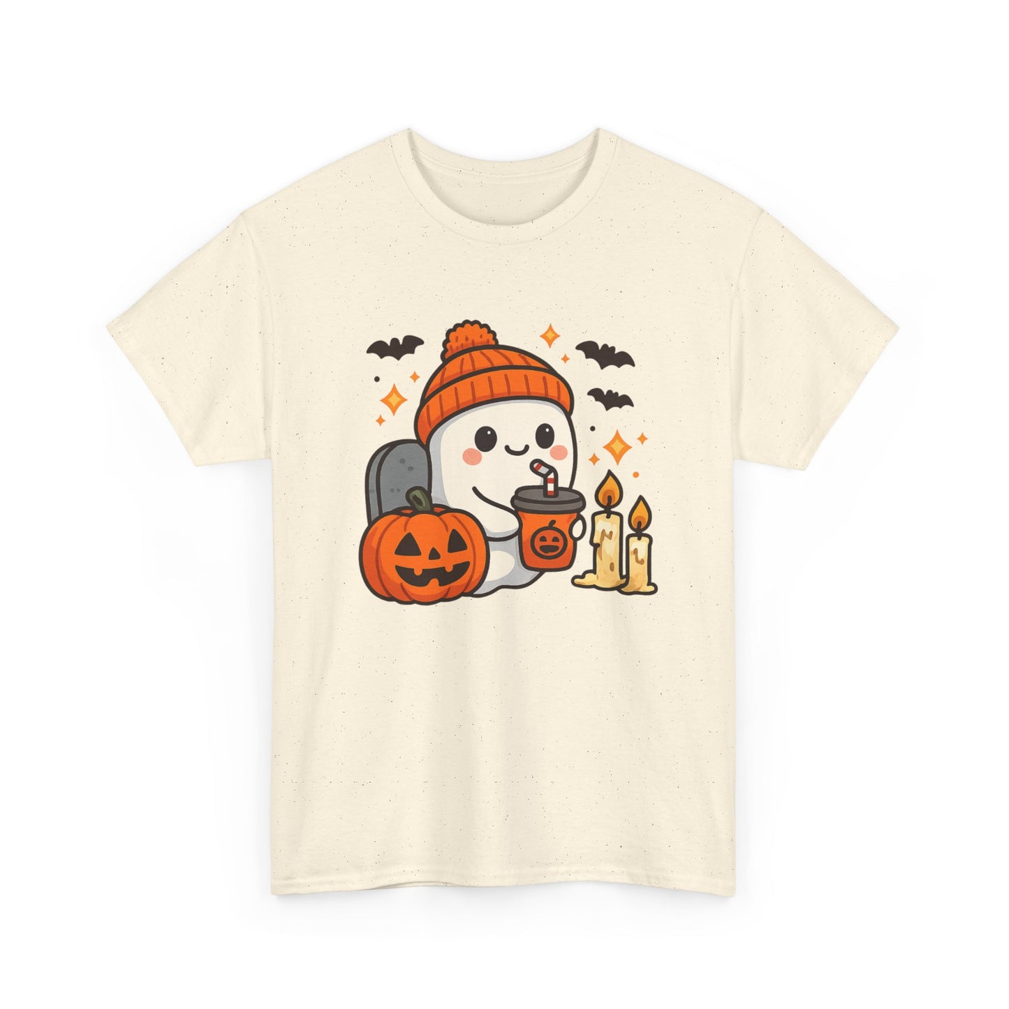 Ghostly Halloween Tee, Cute Pumpkin Season Shirt, Spooky Fall T-Shirt, Unisex Heavy Cotton Tee, Drinking Ghost Shirt, Halloween Gift