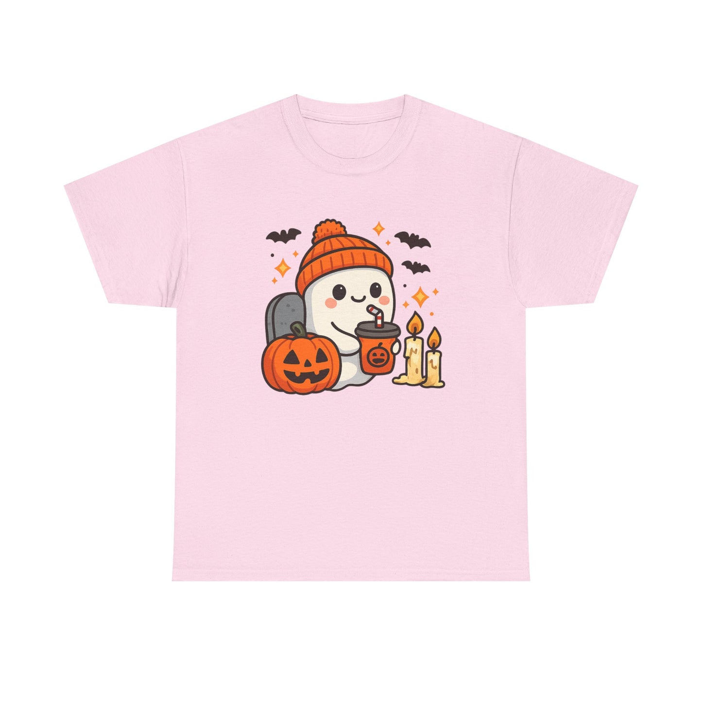 Ghostly Halloween Tee, Cute Pumpkin Season Shirt, Spooky Fall T-Shirt, Unisex Heavy Cotton Tee, Drinking Ghost Shirt, Halloween Gift