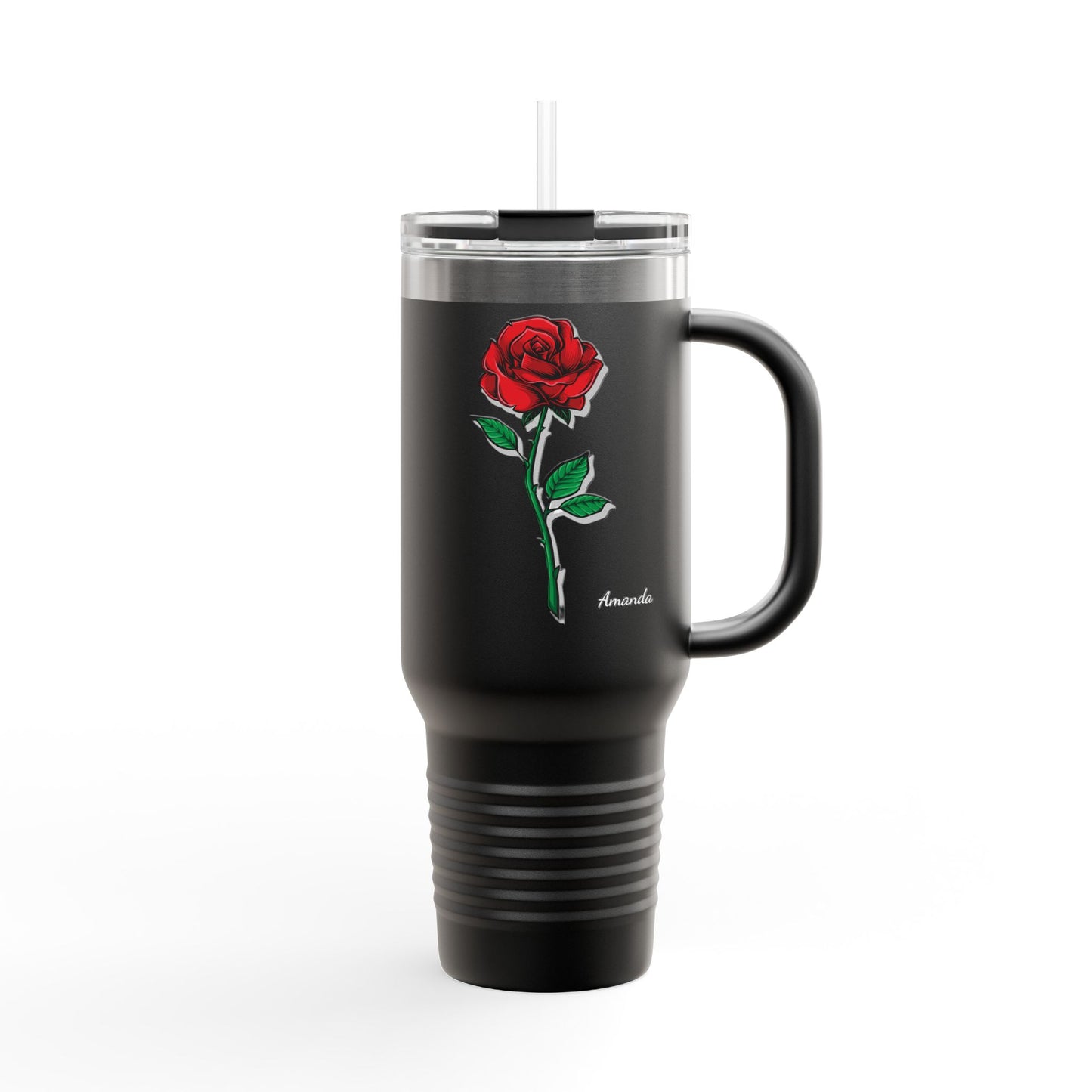 Customize your Travel Mug Rose Design Insulated, Customizable, Stylish Coffee Lover Gift, Travel Essential, Summer Picnic Mug, Gift for Her