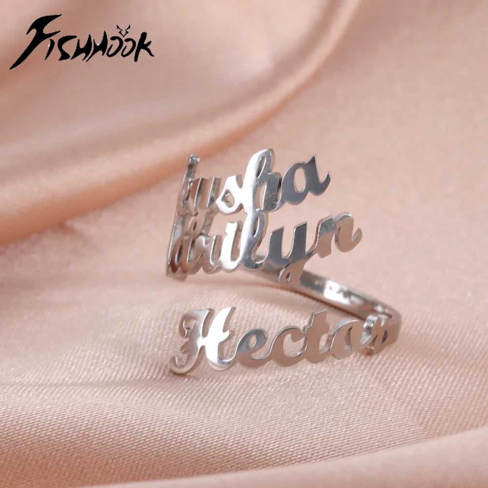 Custom Double First Name Finger Ring For Women Men Personalized Rings Couple Family Gift Gold Color Stainless Steel Jewelry