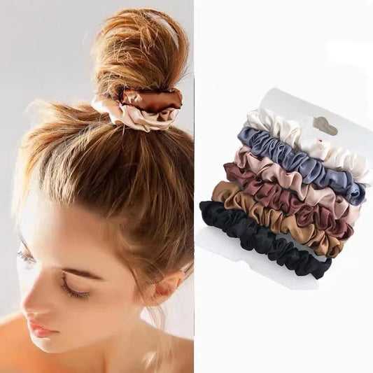 6/12 PCS Satin Hair Ties for Women – Soft Elastic Headbands | Elegant Silk-Like Scrunchies | Gentle Ponytail Holders, 6/12 PCS Elegant women's headband, rubber band, elastic band, softer than silk hair | Satin headband |