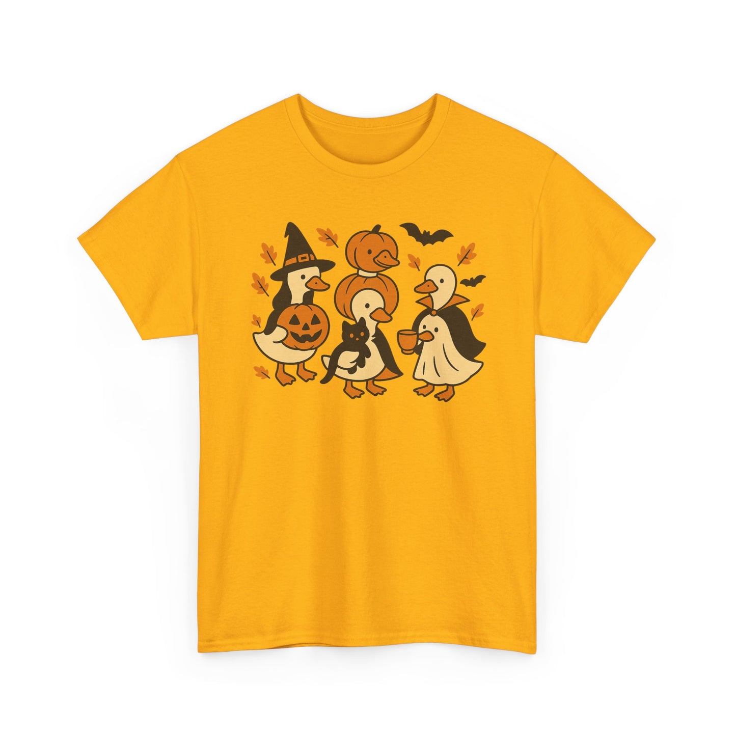 Halloween Duck Tee, Funny Pumpkin Duck Shirt, Witch Duck, Spooky Season Costume, Unisex Cotton T-Shirt, Duck with Black Cat, Halloween Gift