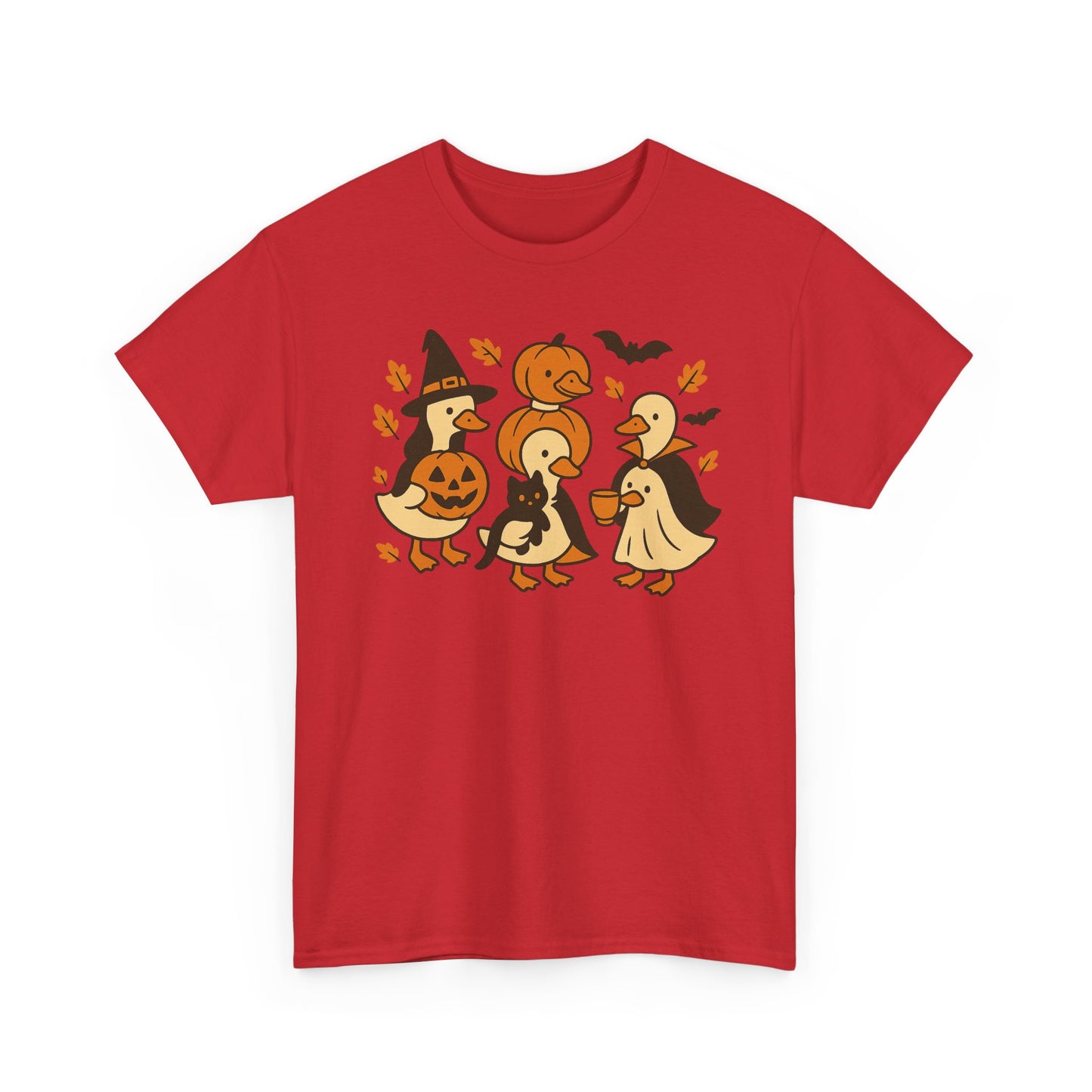 Halloween Duck Tee, Funny Pumpkin Duck Shirt, Witch Duck, Spooky Season Costume, Unisex Cotton T-Shirt, Duck with Black Cat, Halloween Gift
