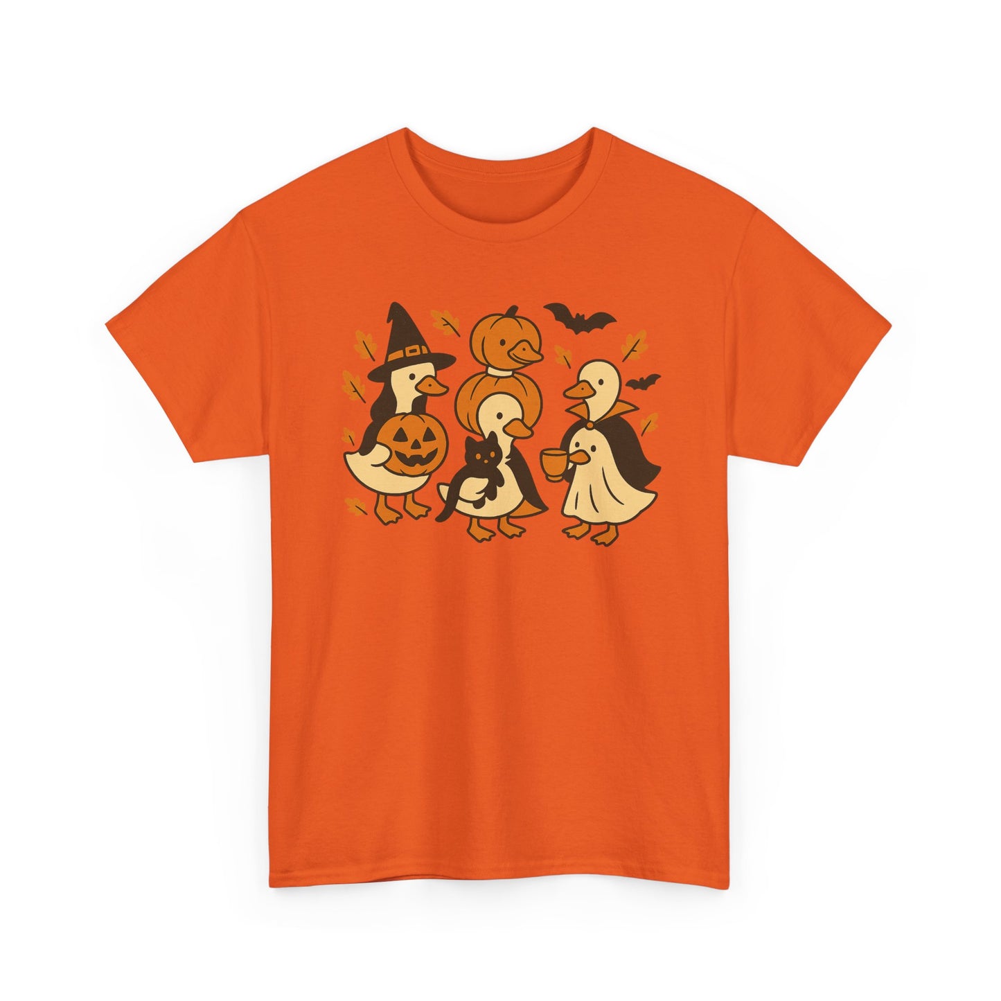 Halloween Duck Tee, Funny Pumpkin Duck Shirt, Witch Duck, Spooky Season Costume, Unisex Cotton T-Shirt, Duck with Black Cat, Halloween Gift