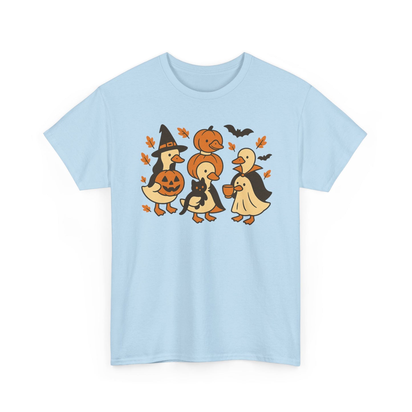 Halloween Duck Tee, Funny Pumpkin Duck Shirt, Witch Duck, Spooky Season Costume, Unisex Cotton T-Shirt, Duck with Black Cat, Halloween Gift