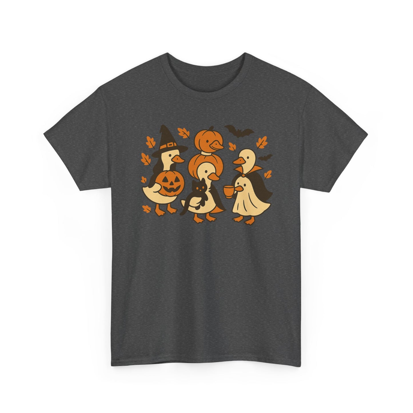 Halloween Duck Tee, Funny Pumpkin Duck Shirt, Witch Duck, Spooky Season Costume, Unisex Cotton T-Shirt, Duck with Black Cat, Halloween Gift