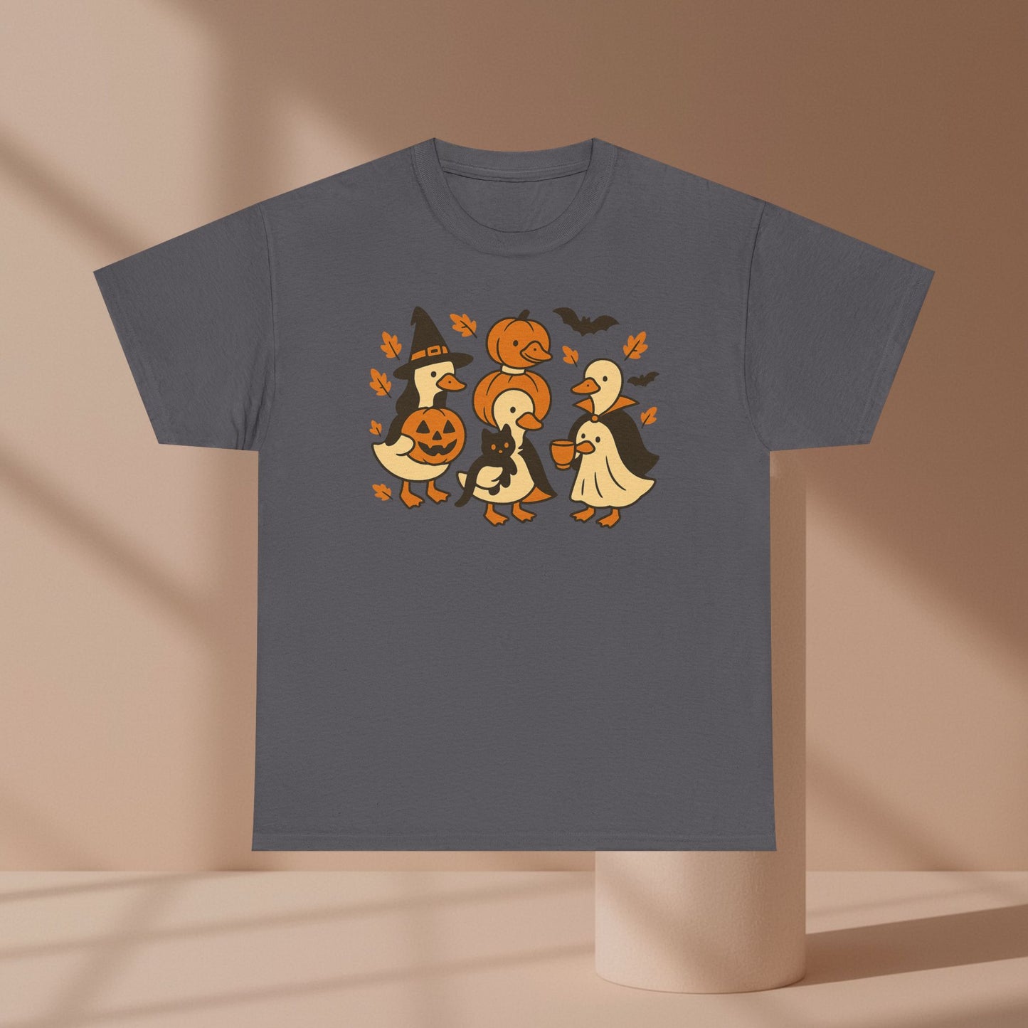 Halloween Duck Tee, Funny Pumpkin Duck Shirt, Witch Duck, Spooky Season Costume, Unisex Cotton T-Shirt, Duck with Black Cat, Halloween Gift