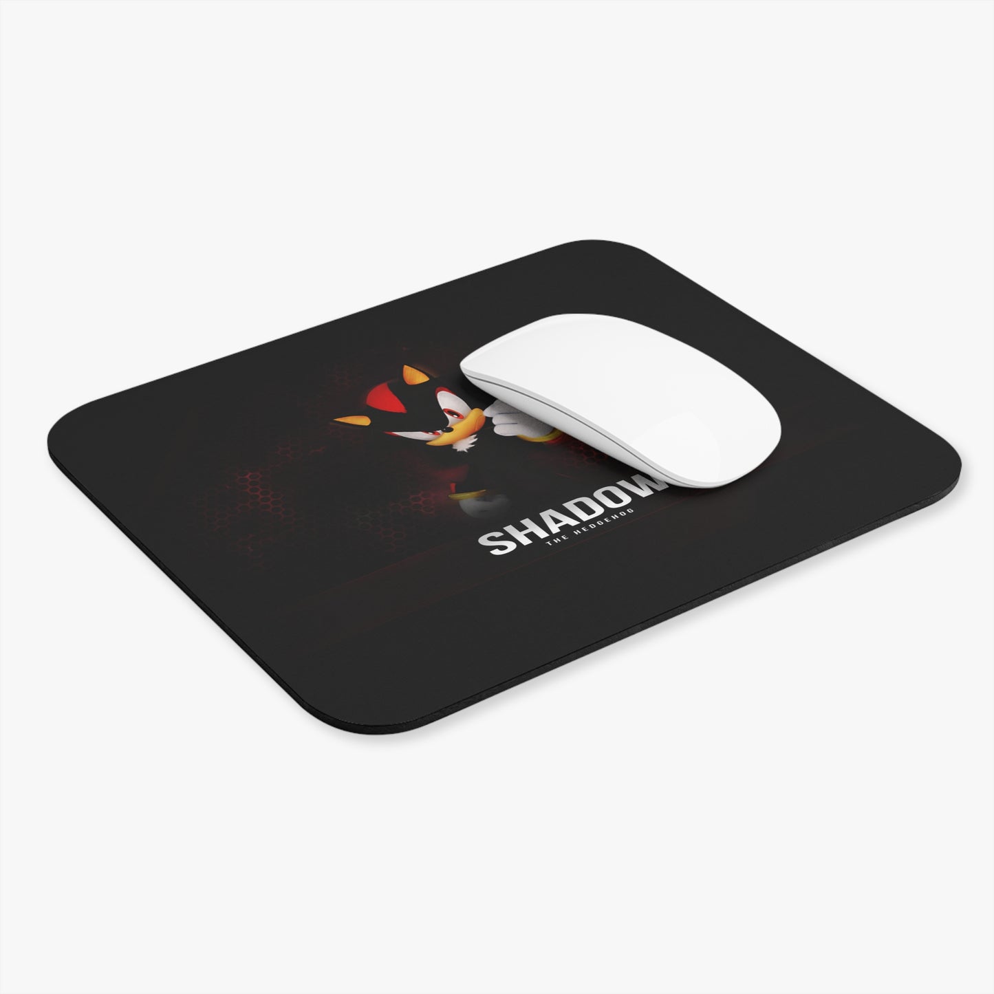 Shadow the Hedgehog mouse pad, personalized gaming pad, durable rubber base, stain-resistant top, smooth glide surface, rectangular design