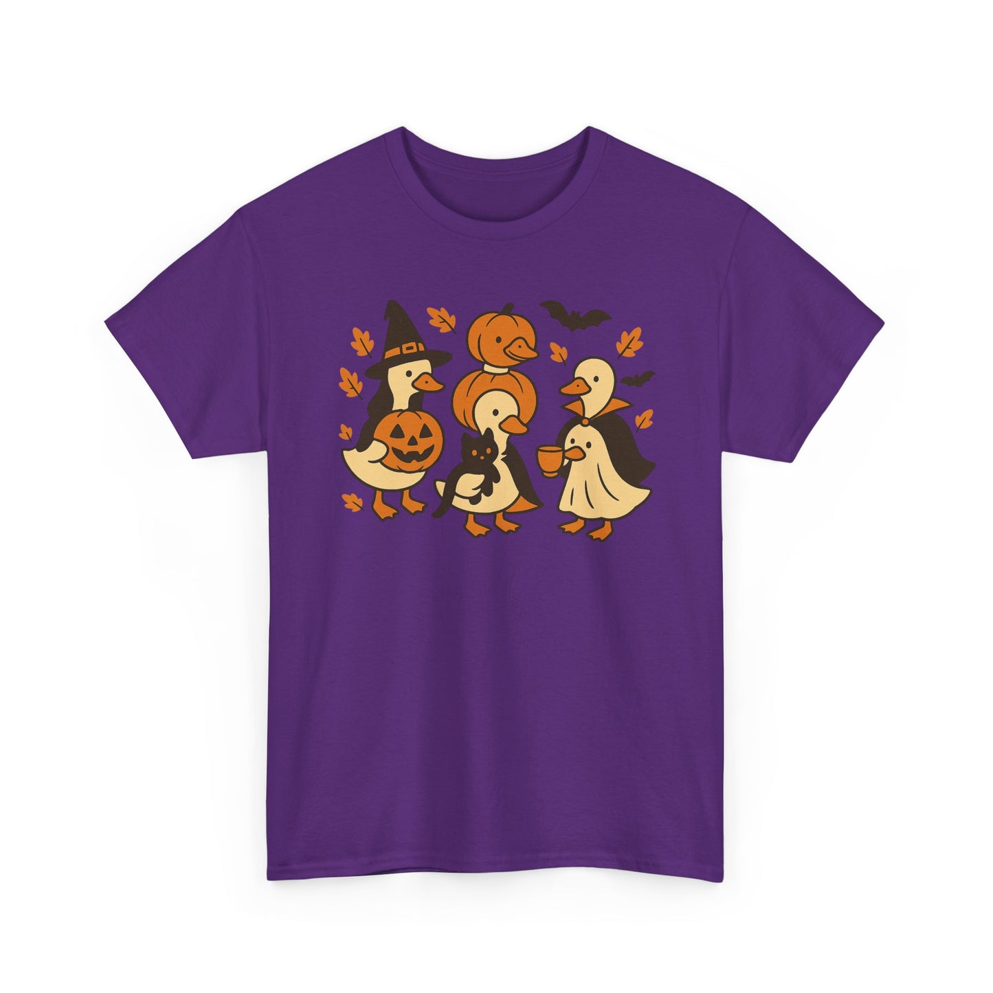 Halloween Duck Tee, Funny Pumpkin Duck Shirt, Witch Duck, Spooky Season Costume, Unisex Cotton T-Shirt, Duck with Black Cat, Halloween Gift