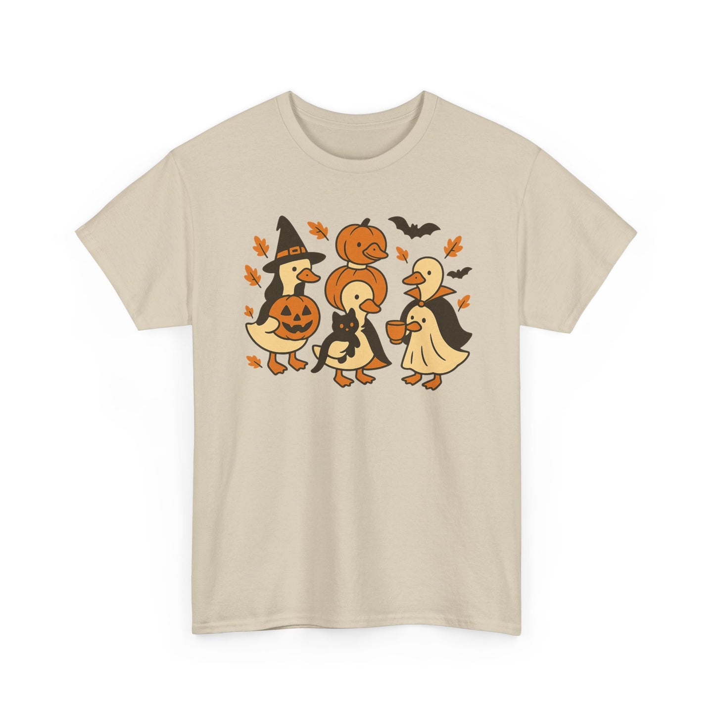 Halloween Duck Tee, Funny Pumpkin Duck Shirt, Witch Duck, Spooky Season Costume, Unisex Cotton T-Shirt, Duck with Black Cat, Halloween Gift