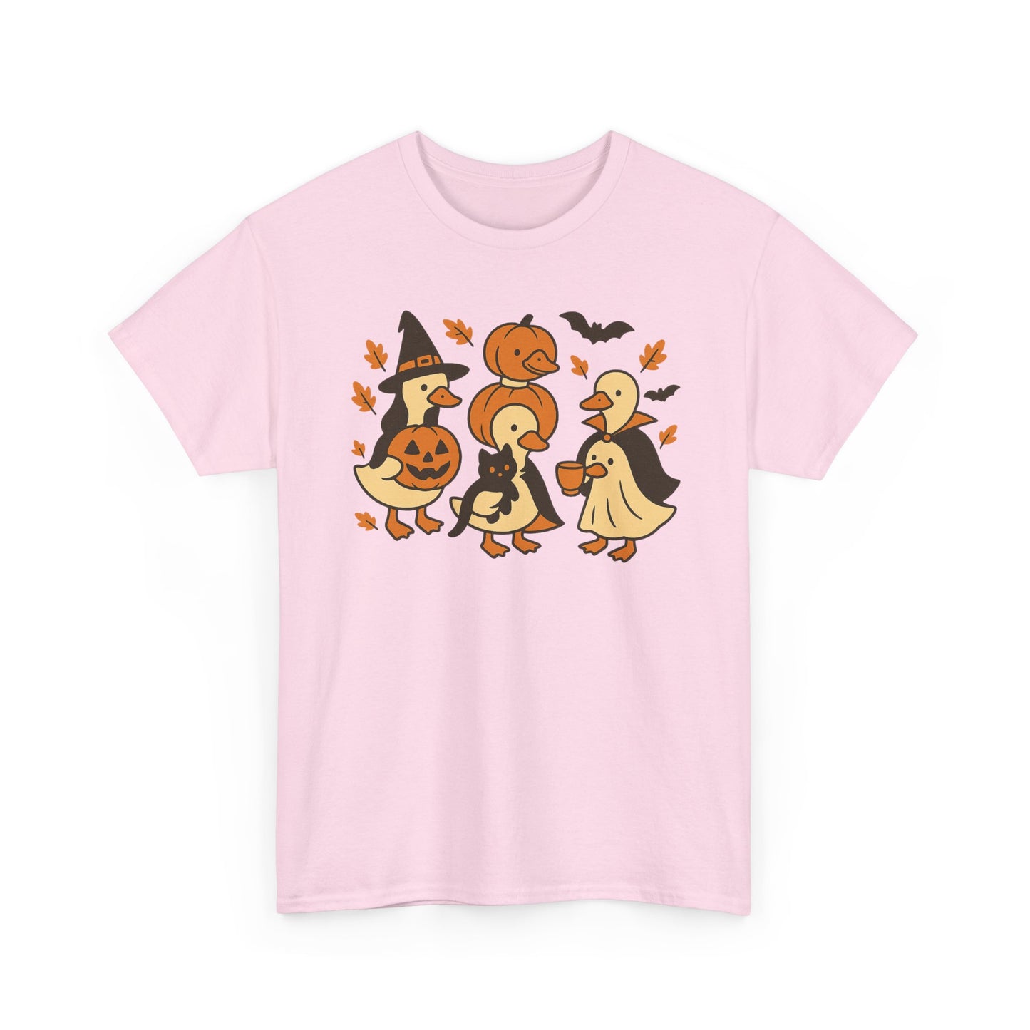 Halloween Duck Tee, Funny Pumpkin Duck Shirt, Witch Duck, Spooky Season Costume, Unisex Cotton T-Shirt, Duck with Black Cat, Halloween Gift