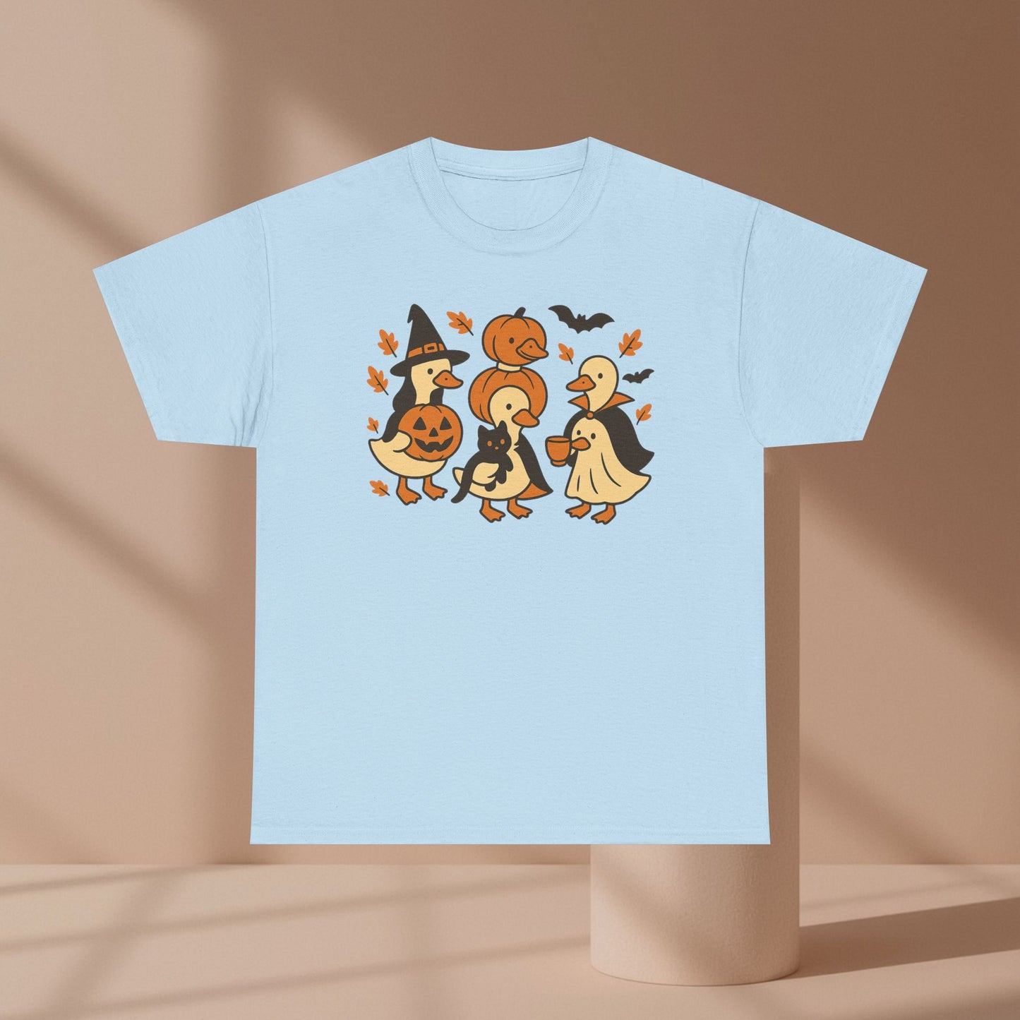 Halloween Duck Tee, Funny Pumpkin Duck Shirt, Witch Duck, Spooky Season Costume, Unisex Cotton T-Shirt, Duck with Black Cat, Halloween Gift