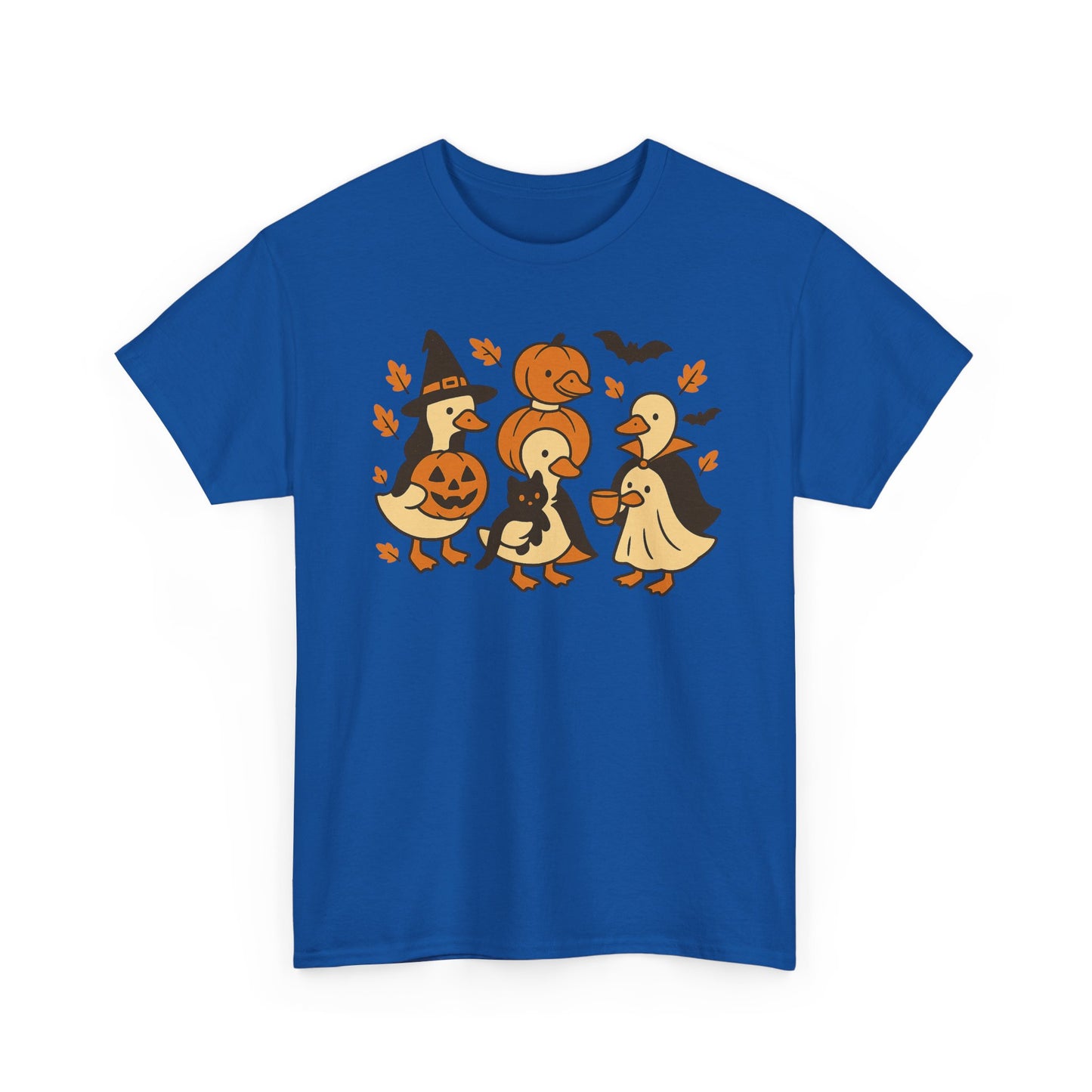 Halloween Duck Tee, Funny Pumpkin Duck Shirt, Witch Duck, Spooky Season Costume, Unisex Cotton T-Shirt, Duck with Black Cat, Halloween Gift