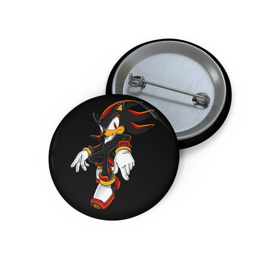 Shadow the Hedgehog custom pin buttons, metal pin with safety backing, UV-resistant glossy finish, durable Shadow pins, 3 size options