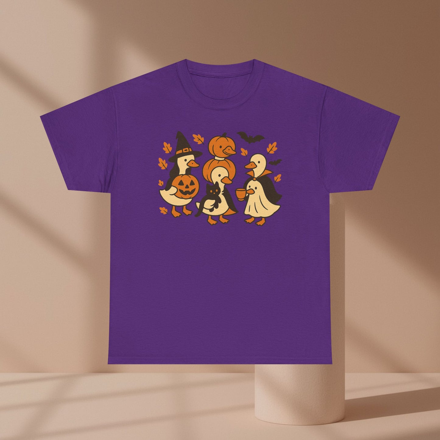 Halloween Duck Tee, Funny Pumpkin Duck Shirt, Witch Duck, Spooky Season Costume, Unisex Cotton T-Shirt, Duck with Black Cat, Halloween Gift