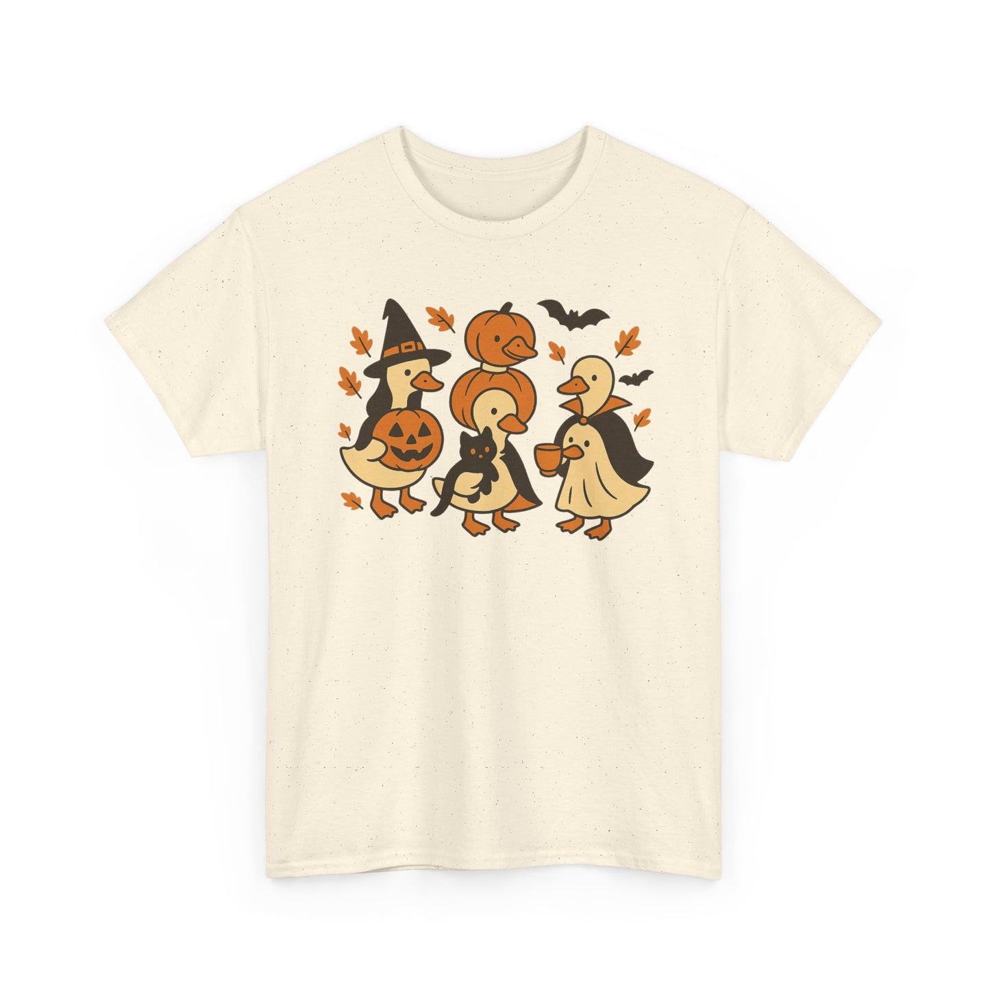 Halloween Duck Tee, Funny Pumpkin Duck Shirt, Witch Duck, Spooky Season Costume, Unisex Cotton T-Shirt, Duck with Black Cat, Halloween Gift