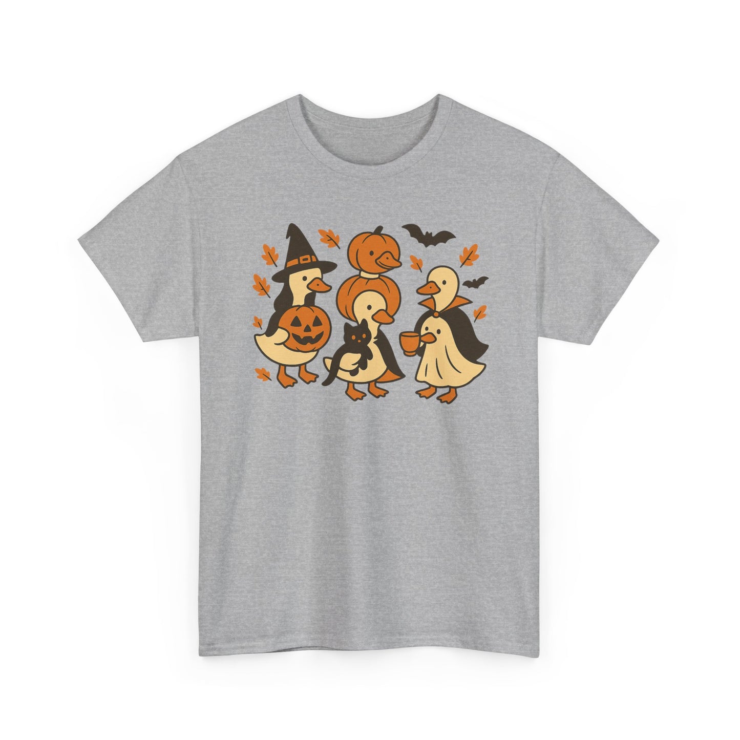 Halloween Duck Tee, Funny Pumpkin Duck Shirt, Witch Duck, Spooky Season Costume, Unisex Cotton T-Shirt, Duck with Black Cat, Halloween Gift
