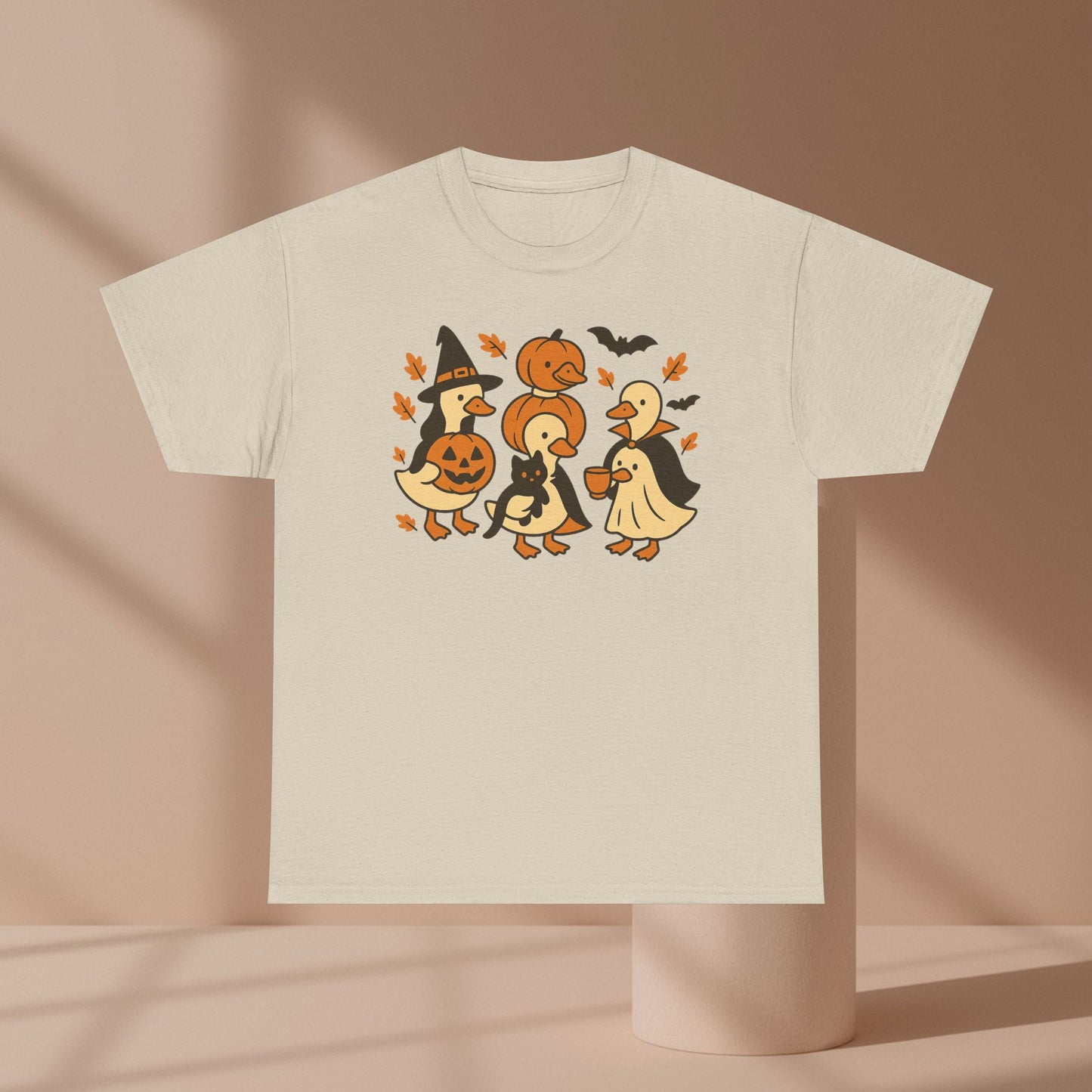 Halloween Duck Tee, Funny Pumpkin Duck Shirt, Witch Duck, Spooky Season Costume, Unisex Cotton T-Shirt, Duck with Black Cat, Halloween Gift